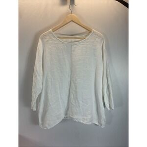 Made In Italy Womens White Linen Tunic‎ Top Size XL 3/4 Sleeve Lagenlook Beach